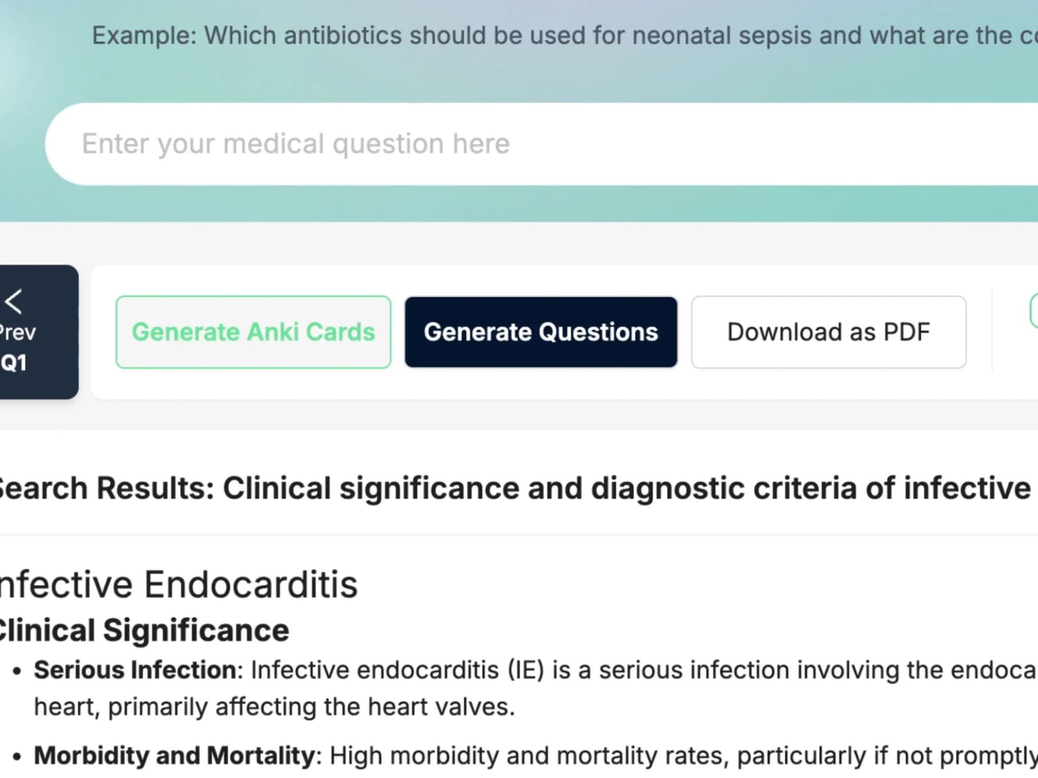 Step 3: Turn your search into flashcards or board-style questions to test your knowledge