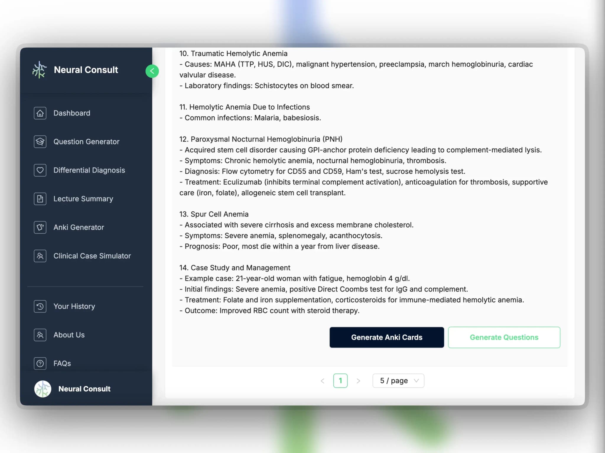 Lecture summary: View your previous lecture summaries, then create content like flashcards and questions from you previous summaries.