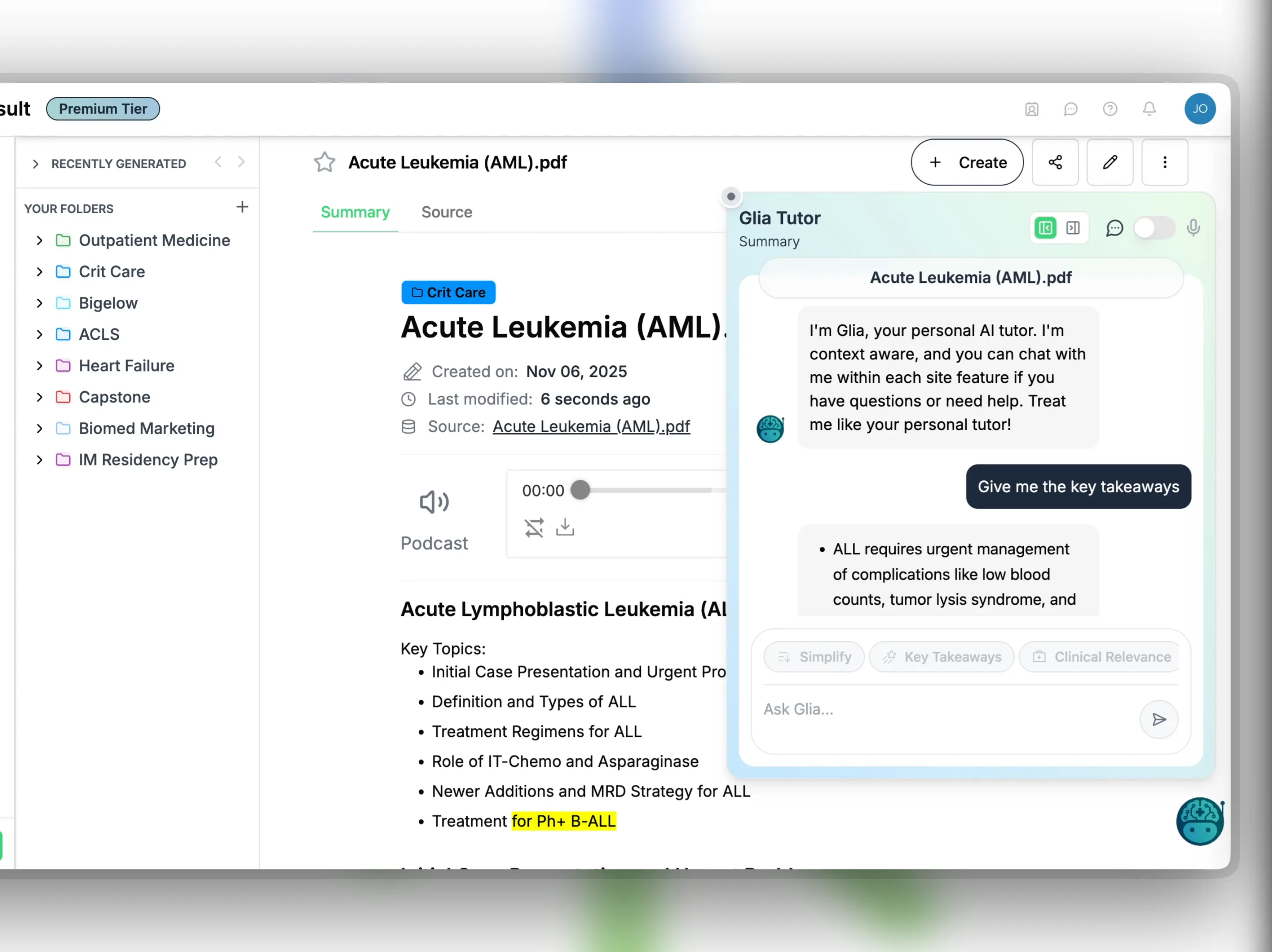 Step 3: Chat with GLIA, your AI tutor about the file with text or voice
