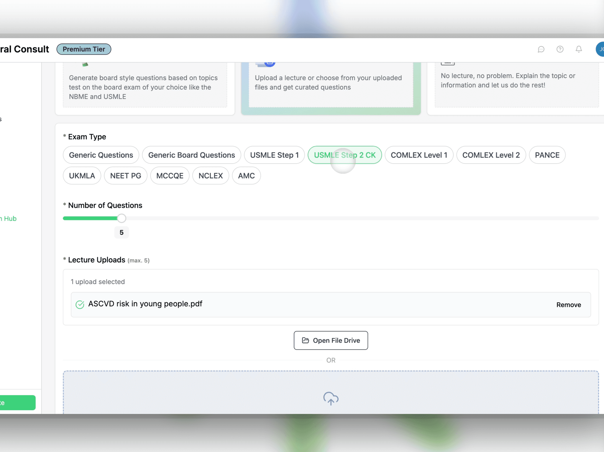 Step 2: Select the board system(s) and topic(s) you want or upload your lecture for our generator to base its questions!